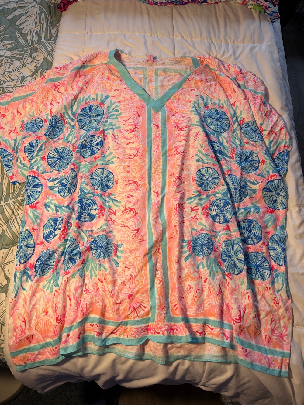 Lilly Pulitzer Pink, Turquoise & Coral Floral V-Neck Tunic